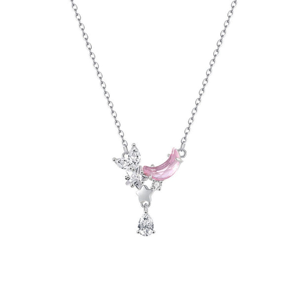 FJW S925 sterling silver sweet pink flower moon necklace