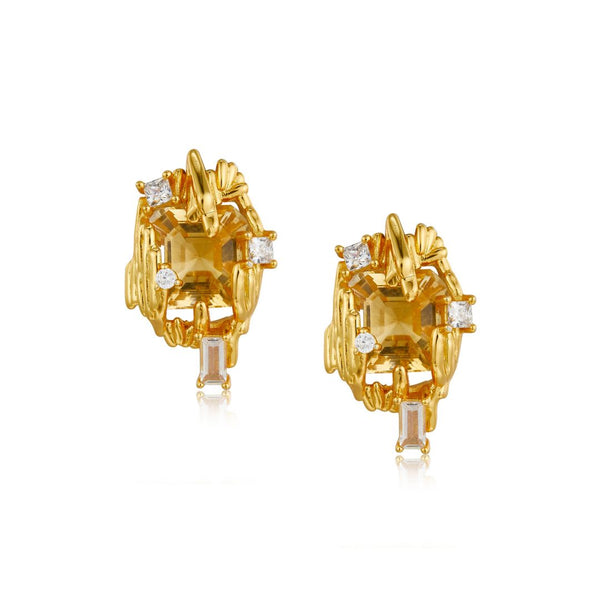 FJW S925 sterling silver natural yellow crystal earrings