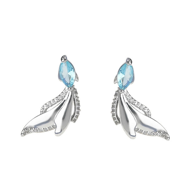 FJW blue feather fishtail earrings