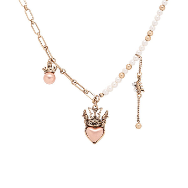 FJW retro sweet matte heart-crown pearl necklace