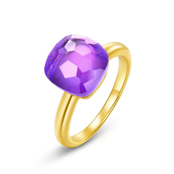 FJW 9K gold plated S925 silver simple colored gem crystal ring