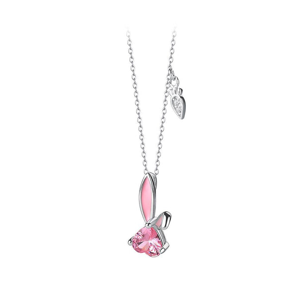 FJW S925 cute pink rabbit sweet necklace