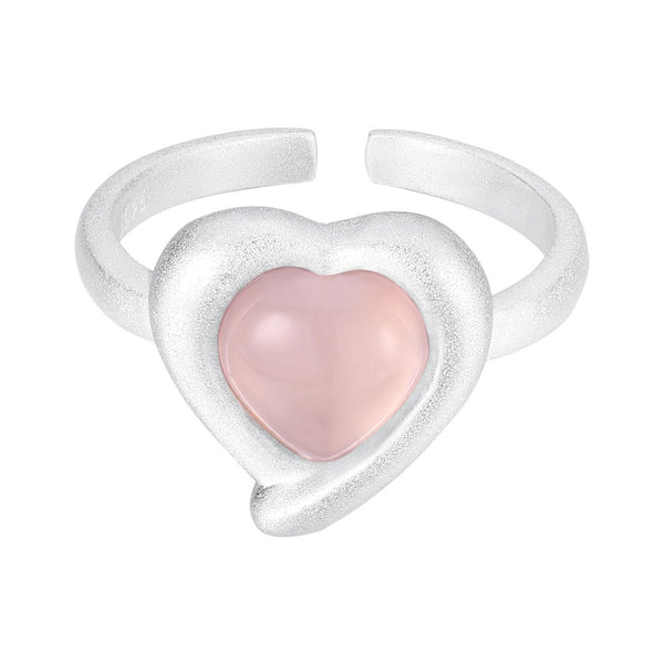 FJW S925 adorable pink heart agate matte-finish open-end ring