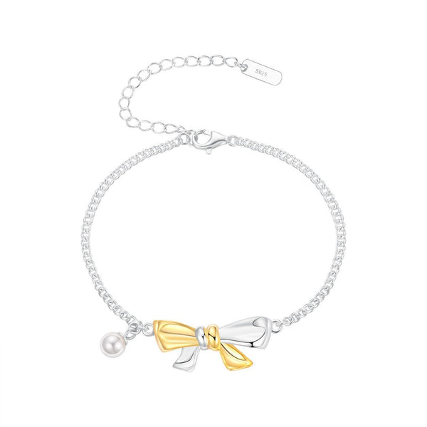 FJW S925 minimal sweet pearl bow bracelet