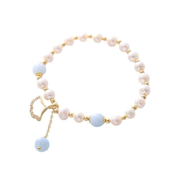 FJW natural pearls aquamarine crystal apricot leaves fritillary bracelet