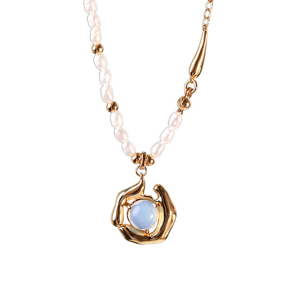 FJW gentle sweet pearl moonstone versatile necklace