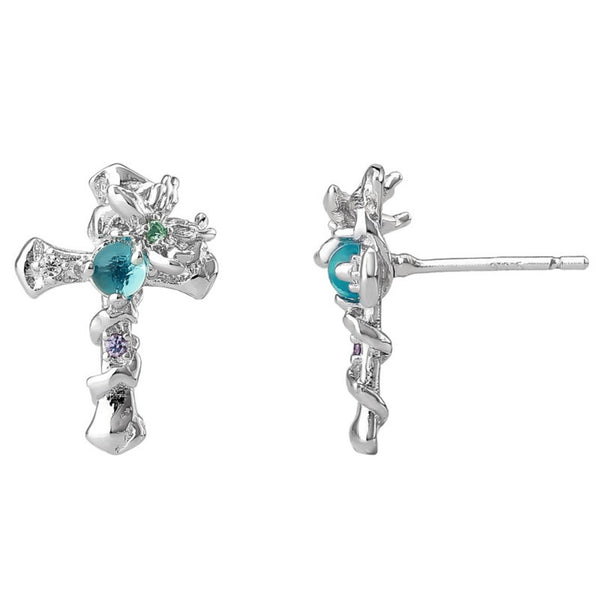 FJW S925 exquisite butterfly cross stud earrings