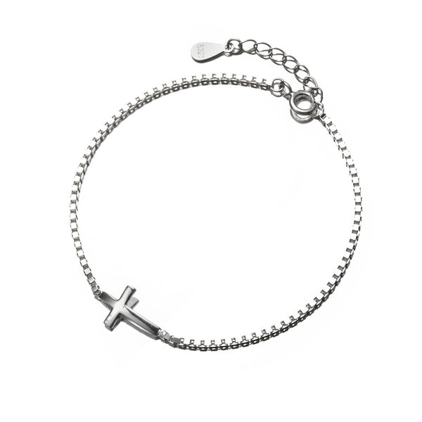 FJW S925 sterling silver arc cross minimal bracelet