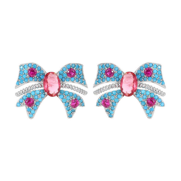 FJW S925 sweet pink blue princess bow earrings