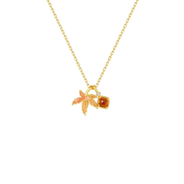 FJW S925 the aesthetic season maple leaf garnet necklace