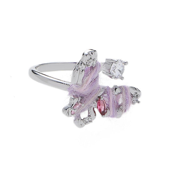 FJW purple woolen butterfly sweet spring adjustable ring