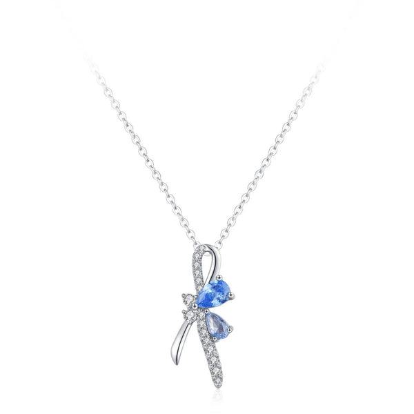 FJW S925 sweet sea blue bow necklace