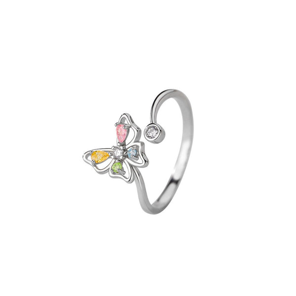 FJW S925 exquisite colorful butterfly adjustable ring