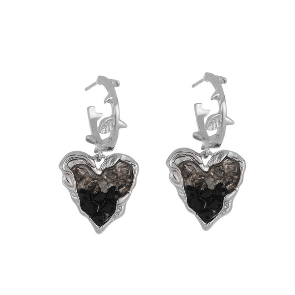 FJW black heart crystal gradient fashion trendy earrings