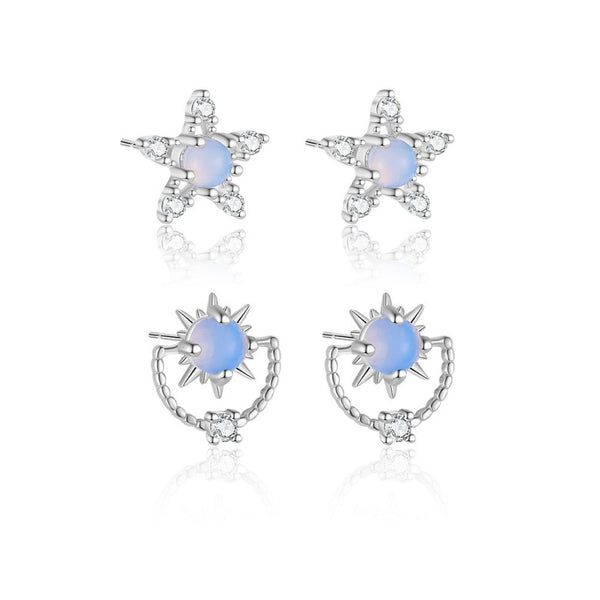 S925 Exquisite blue opal sun star stud earrings