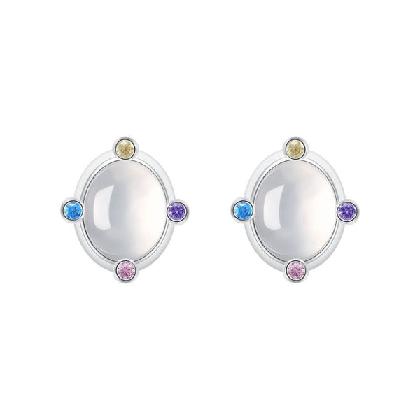 FJW four color little stone S925 sterling silver white agate stud earrings