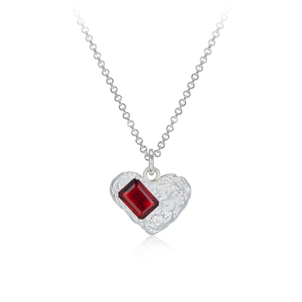 FJW S925 sterling silver sweet nutural garnet heart necklace