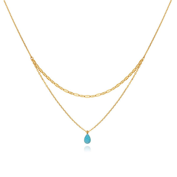 FJW exquisite opal blue tear 18K gold plated daily necklace