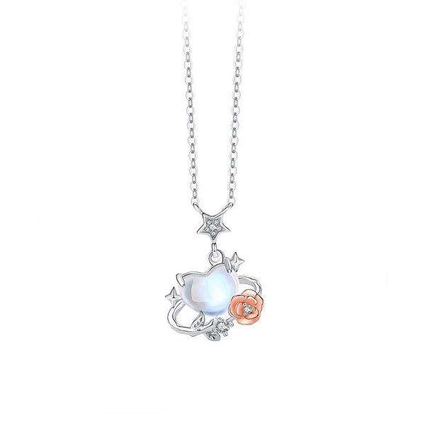 FJW S925 sweet rose planet fresh moonstone necklace