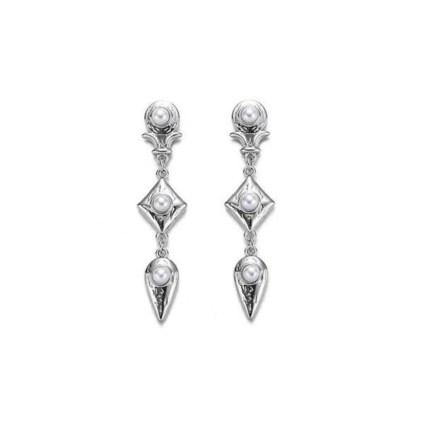 FJW simple rhombus pearl stud earrings