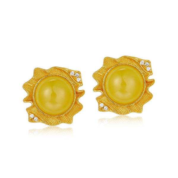 FJW S925 sterling silver natural beeswax amber fashion matching earrings