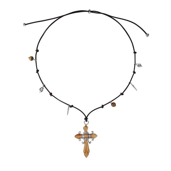 FJW retro big wooden cross long style necklace fashion clothing accessories